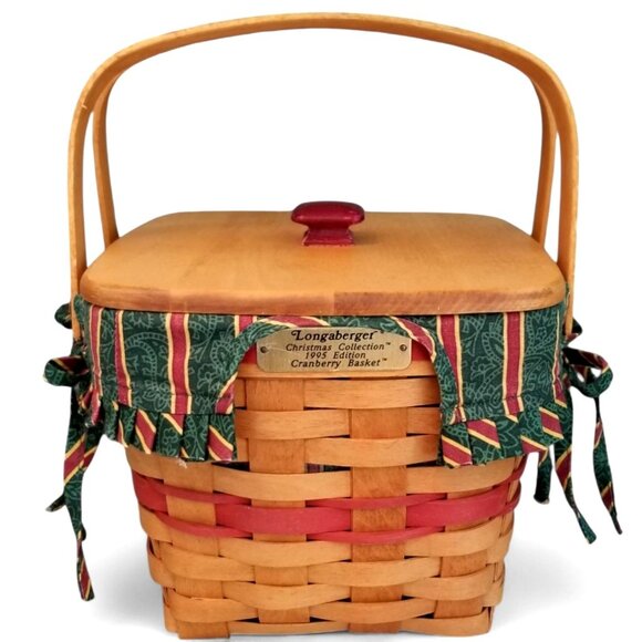 Longaberger Other - Longaberger 1995 Red Cranberry Basket Combo Christmas Collection Lid 2 Liners, B